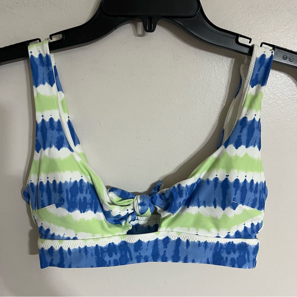 Aerie Blue & Green Striped Scoop Bikini Top Size Small Tie‎ Front Beach Summer